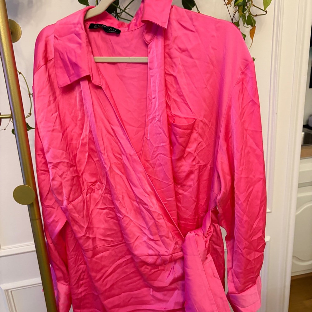 Eloquii Bright Pink Satin Maxi Wrap Dress - Picture 8 of 9